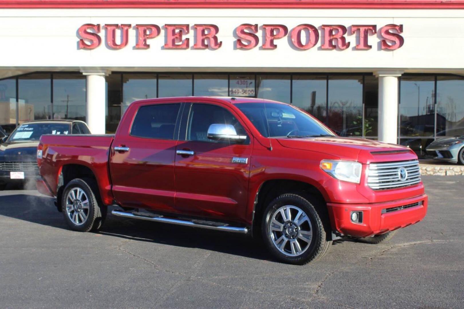 2017 Red Toyota Tundra Platinum CrewMax 5.7L FFV 4WD (5TFAW5F19HX) with an 5.7L V8 DOHC 32V engine, 6A transmission, located at 4301 NW 39th , Oklahoma City, OK, 73112, (405) 949-5600, 35.512135, -97.598671 - NO DRIVERS LICENCE NO-FULL COVERAGE INSURANCE-NO CREDIT CHECK. COME ON OVER TO SUPERSPORTS AND TAKE A LOOK AND TEST DRIVE. PLEASE GIVE US A CALL AT (405) 949-5600. NO LICENSIA DE MANEJAR- NO SEGURO DE COBERTURA TOTAL- NO VERIFICACCION DE CREDITO. POR FAVOR VENGAN A SUPERSPORTS, ECHE UN - Photo#0